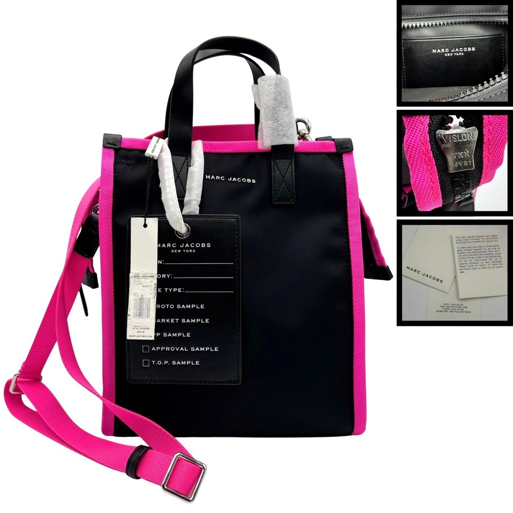 Marc Jacobs Tote Bag Neon Trim Crossbody Black Hot Pink NWT Nylon Designer Y2K